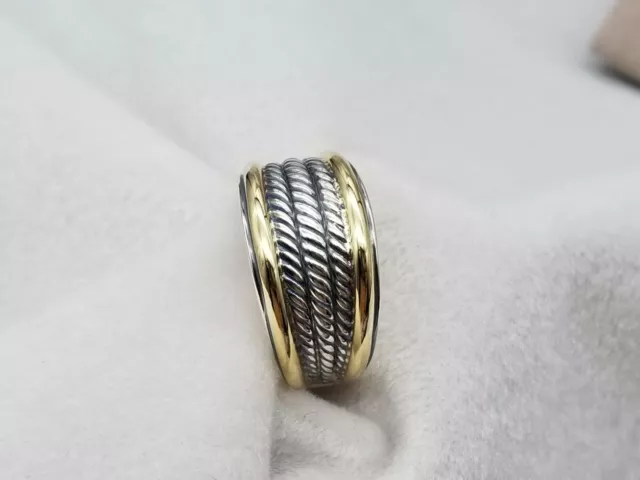 David Yurman Women's Two-Tone Cable Band Ring Silver and 18k Gold Size 8 2