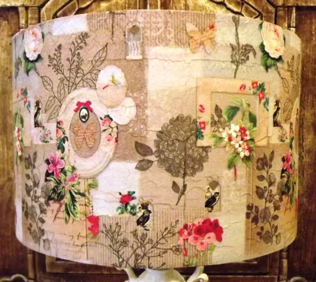 Paralume vittoriano scrapbook shabby chic rosa farfalla floreale vintage GRATIS