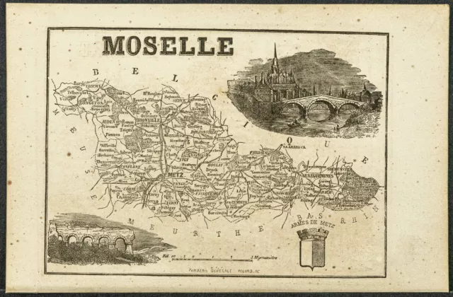 1865 - Département de la Moselle et de la Nièvre - Carte géographique ancienne