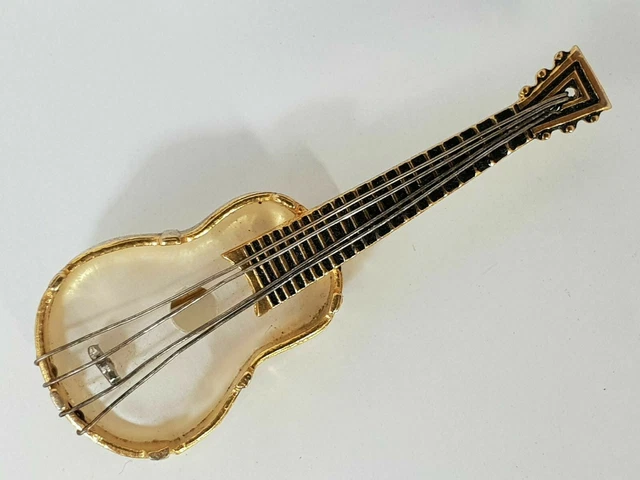 Broche Instrument De Musique Guitare - Bijou Fantaisie Vintage Style Années 70