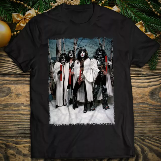 Cotton T-shirt White Christmas Rock Kiss Band Gene Simmons Ace Frehley