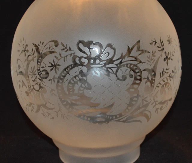 Vintage Victorian 8" Acid Etched Frosted Glass Lamp Shade Ruffle 4" Fitter Wow! 14