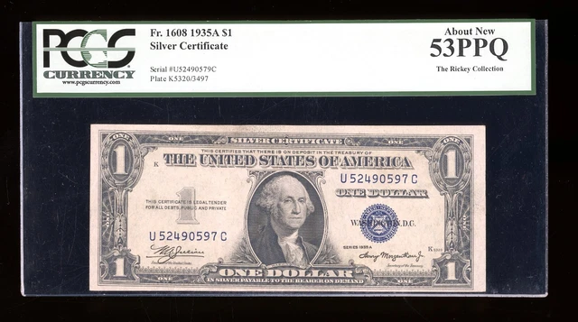 DBR 1935-A $1 Silver Fr. 1608 UC Block PCGS 53 PPQ Serial U52490597C