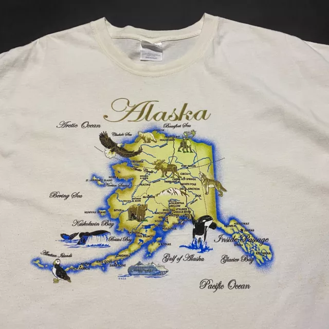 Vintage Alaska XXL Nature State Map Wildlife Discoloration Stains