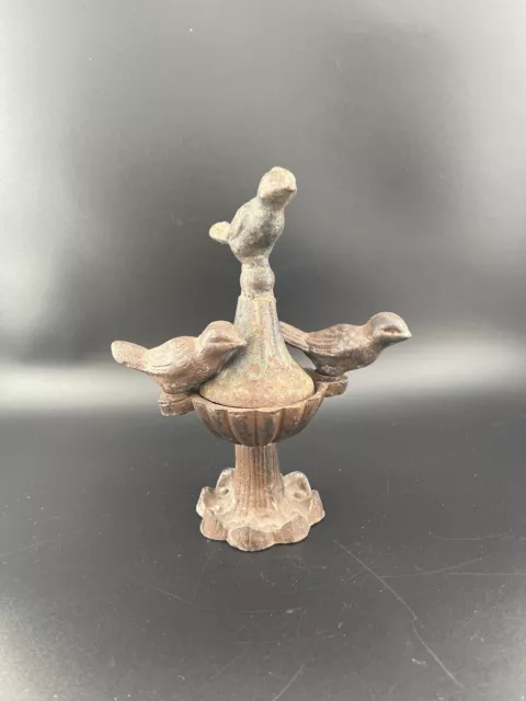 Vintage Cast Iron Birds On Bird Bath Trinket Figurine Servant Bell Shabby Chic