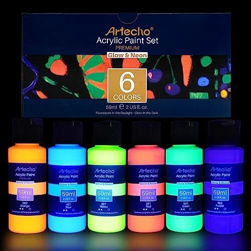 Artecho Peinture Acrylique Lumineuse 6×59 ml Lumineuse&Fluorescente Peinture ...
