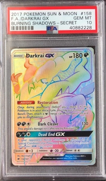 2017 Pokemon Burning Shadows #158 Full Art FA Darkrai GX Secret Rainbow PSA 10