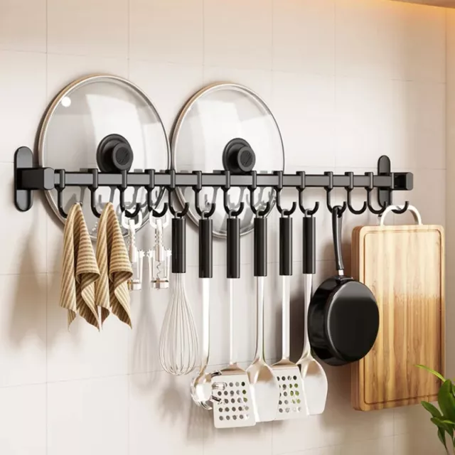 Wall Mounted Movable Row Hook, Kitchen Pot Shovel Spoon Storage Rack 2