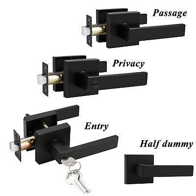 Matt Black Door Lever Privacy Passage Dummy Handle Interior Square Knobs Keyless