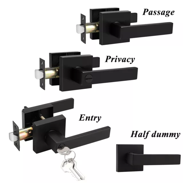 Matt Black Door Lever Privacy Passage Dummy Handle Interior Square Knobs Keyless