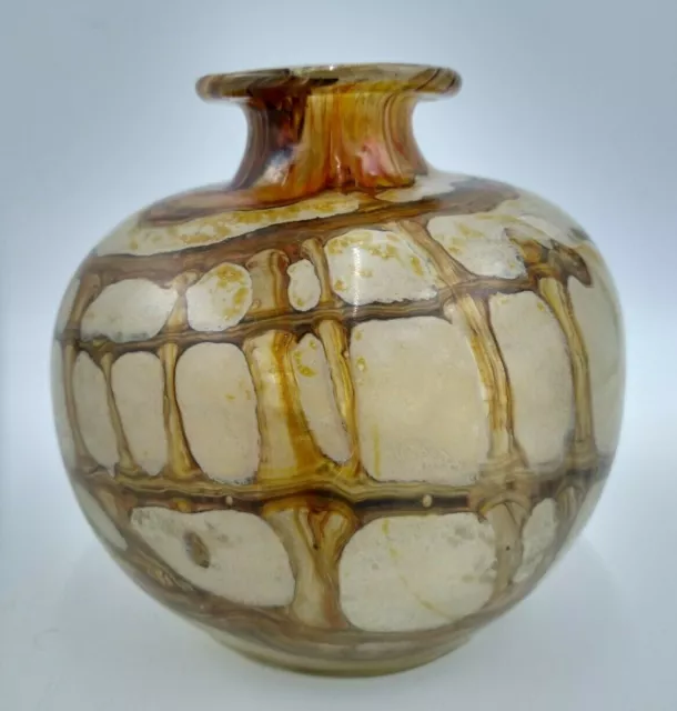 Vintage Earth Tone Art Glass Vase Caramel Beige Hand Blown -in Mdina Glass style