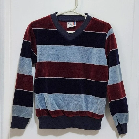 Billy The Kid Boys 8 Velour Striped V- Neck Sweatshirt Runs Small