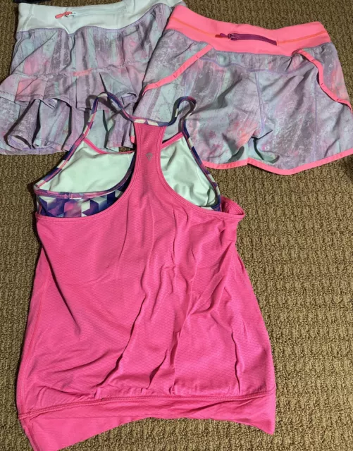 Ivivva lot of 3 Girls Size 12 Racerback Tank Top skort Tennis Skirt And Shorts