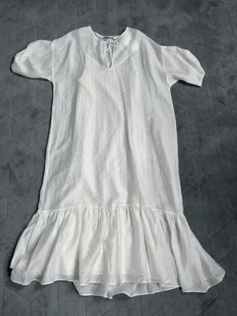 ZARA WHITE MAXI Dress Chiffon Slip Dress Short Sleeve M Oversize $39.97 ...