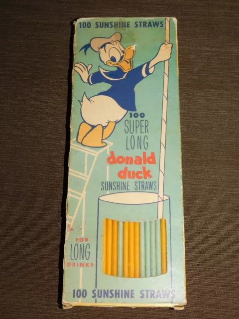 Vintage Drinks Party Cartoon Walt Disney Donald Duck Super Long Sunshine Straws