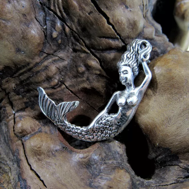 Handcrafted Solid 925 Sterling Silver 3D Nude Relaxing Mermaid Slide Pendant