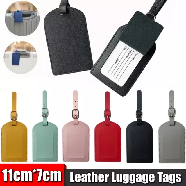 Leather Luggage Tags Suitcase ID Card Name Label Baggage Holiday Travel Address