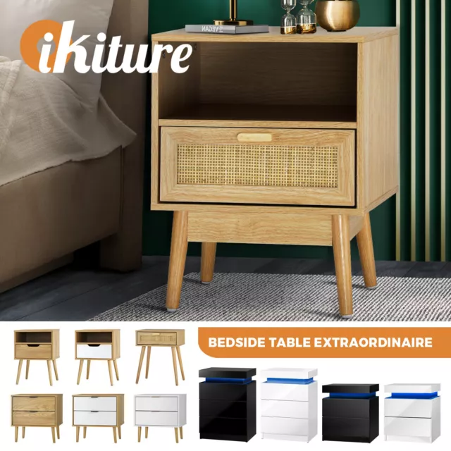 Oikiture Bedside Table Drawers Side Table Storage Cabinet Bedroom Nightstand