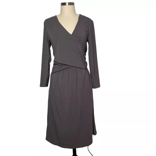 Lilla P Women's Size L Gray Long Sleeve V-Neck Faux Wrap Swing Dress