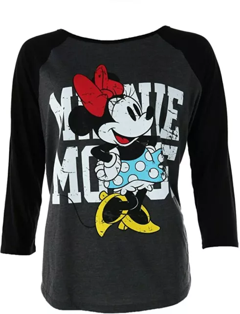 Disney Womens Size Shirt 3/4 Sleeve Minnie Mouse Raglan XL Junior New