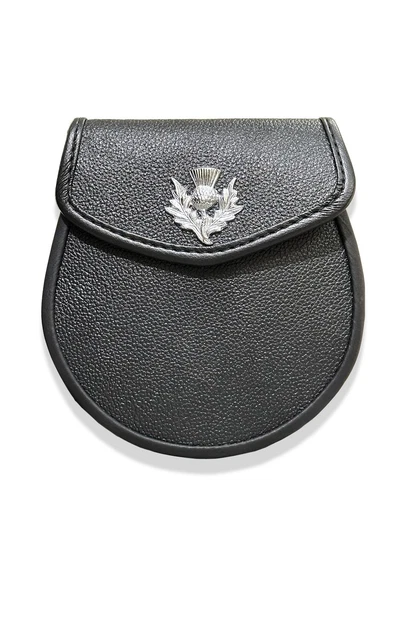 Sporran/borsa kilt medievale scozzese, vera pelle di mucca nera + cintura