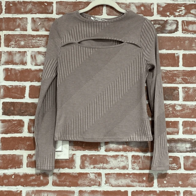 Walter Baker Purple Ribbed Front Cut Out Long Sleeve Stretchy Top Medium Womens