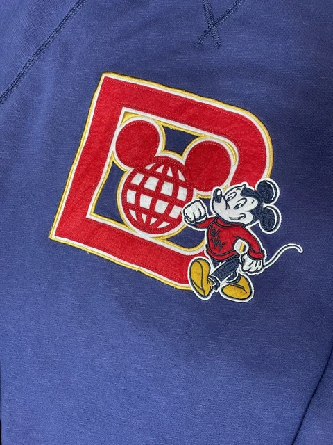 Disney Mickey Mouse Sweater Jumper Navy Blue Embroidered Cartoon Pullover M VGC 10