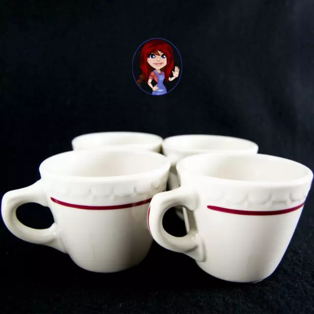 SYRACUSE CHINA 92-F Restaurant Ware 4-Pc Set White & Red Cardinal Line Cups NICE