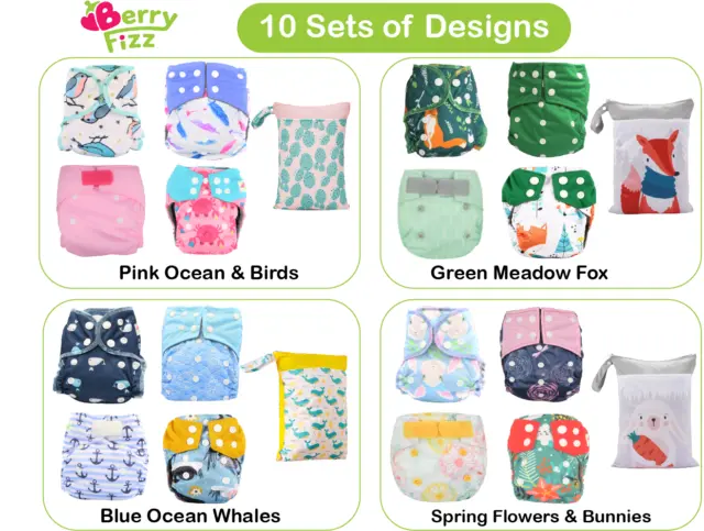 14pc Pack Full Set Newborn Cloth Diaper Pocket & All-In-One AIO, Wet bag, Liner 3