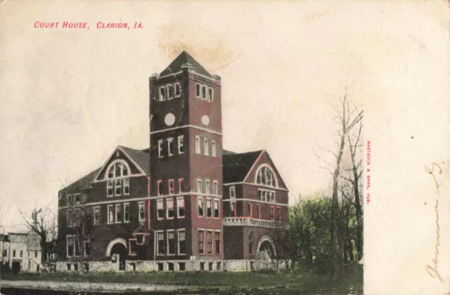 Court House Building Clarion Iowa IA 1907 Postcard