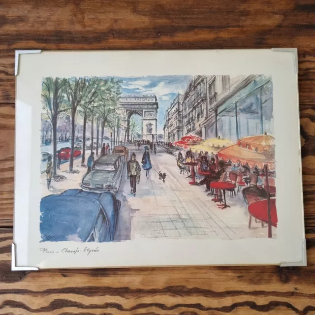 Vintage Lithograph Paris Champs Elysees Arc de Triomphe