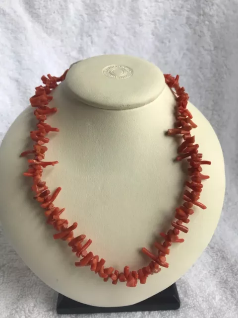 Vintage orange coral  Necklace  28 inch long BoHo Beach tropical