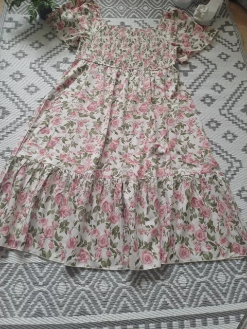 Pretty Floral Shirred Floaty Summer Midi Petite Maxi Dress 👗3XL 22 24 ?stretchy