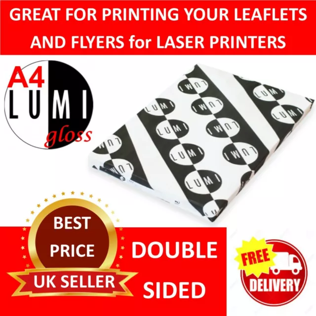 250 sheets of GLOSS A4 LASER PRINTER PAPER 2 SIDED 100 gsm for FLYERS LEAFLETS