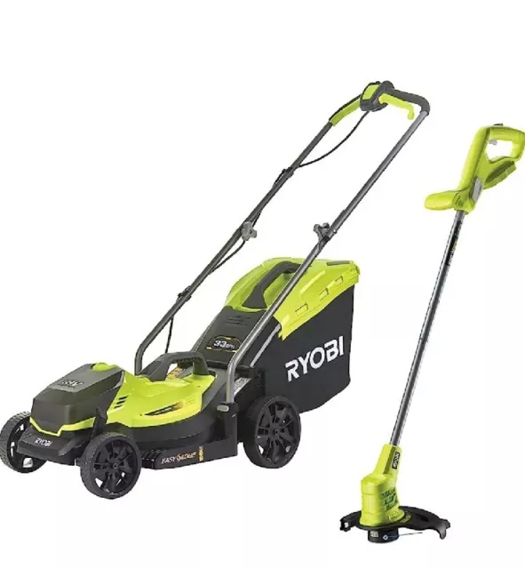 Ryobi 18V ONE+ Cordless Lawnmower and Grass Trimmer Kit (1 x 4.0Ah)-