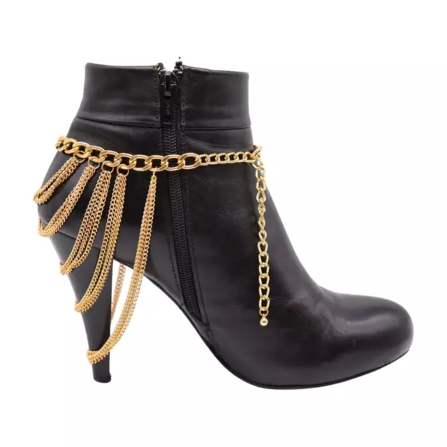 Women Gold Metal Chain Boot Bracelet Shoe Multi Strand Charm Anklet Bling Style