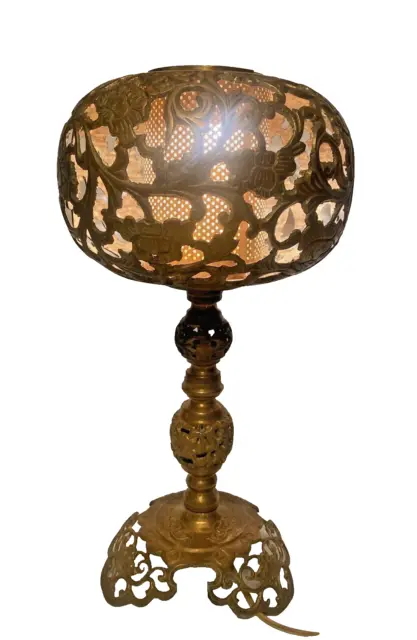 Old Ornate Brass Table Parlor Lamp Accent Light Timeless Decorative Lighting