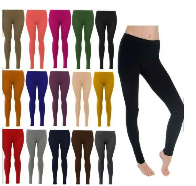 Ladies Womens Viscose Lycra Plain Stretchy Soft Leggings With Elasticated Waist