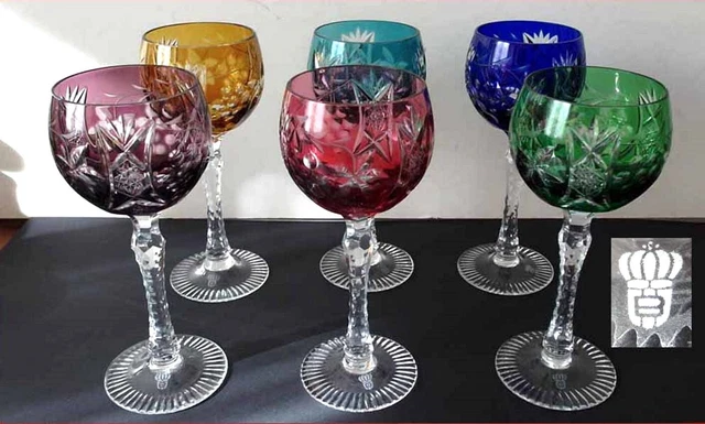 Set 6 Bicchieri di Vino Vetro Cammeo Beyer Gemarkt Modello Uva 1960er Anni P509