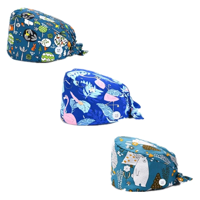 3PCS Cotton Fabric Cap Working Hat with Sweatband Adjustable Tie Back Hat Unisex