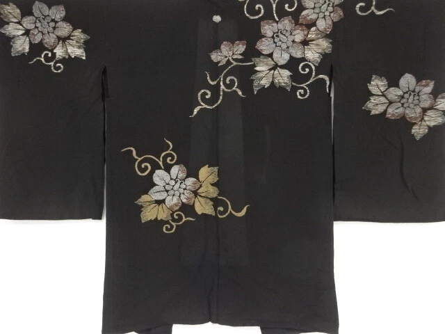 98413# Japanese Kimono / Antique Haori For Summer / Urushi / Woven Floral Arabes