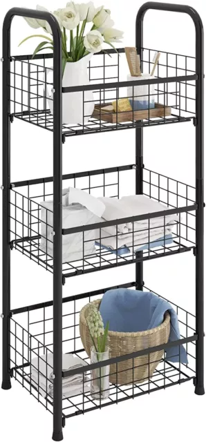 3-Tier Bathroom Storage Open Shelf Unit, Free-Standing Metal Shelf with Adjusta