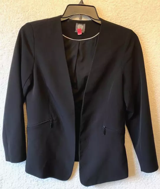 Vince Camuto Womens Black Open Drape Blazer Size 8 Stretch Lined Zip Pockets