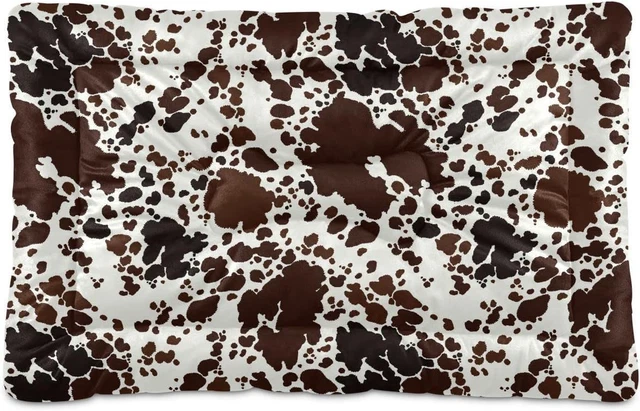 Cow Print Dog Bed Cat Bed Pet Crate Mattress Non-Slip Soft Pet Dog and Cat Bed M