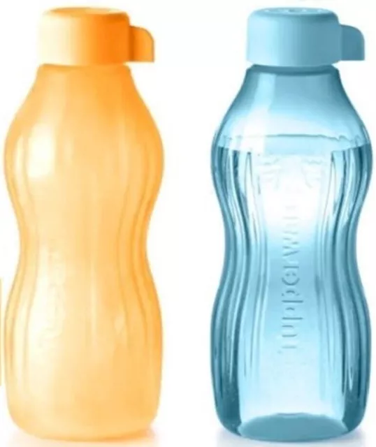 Tupperware Water Bottle Eco Water Drink 500ml Flat Screw Top Lid Blue Yellow New