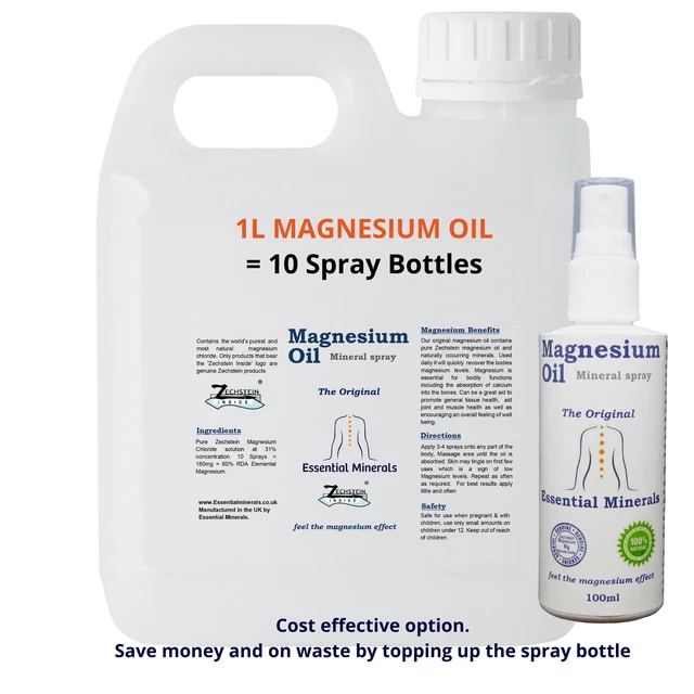 100Ml + 1L Refill Ultra Pure Max Strength  Zechstein Magnesium Oil Spray