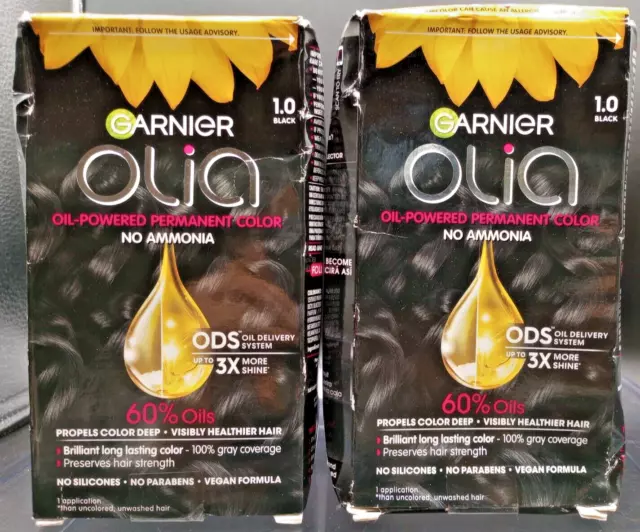 (2 Pack) Garnier Olia - Ammonia Free - Permanent Hair Color - #1.0 BLACK