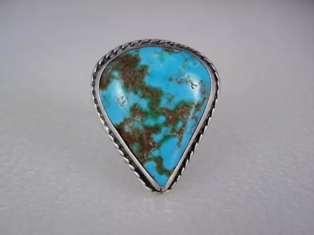 VERY OLD NAVAJO STERLING SILVER & NATURAL ROYSTON TURQUOISE RING size 6.5