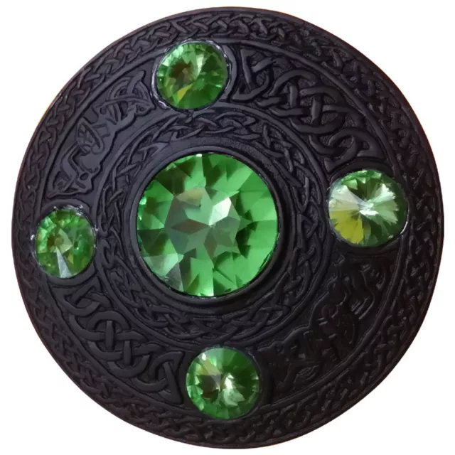 Broche écossaise plaid kilt mouche pierre verte irlandaise finition noire broches celtiques 4"
