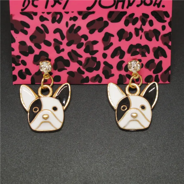 New Cute Black and White Enamel Puppy Dog Fashion Women Stand Jewelry Earring